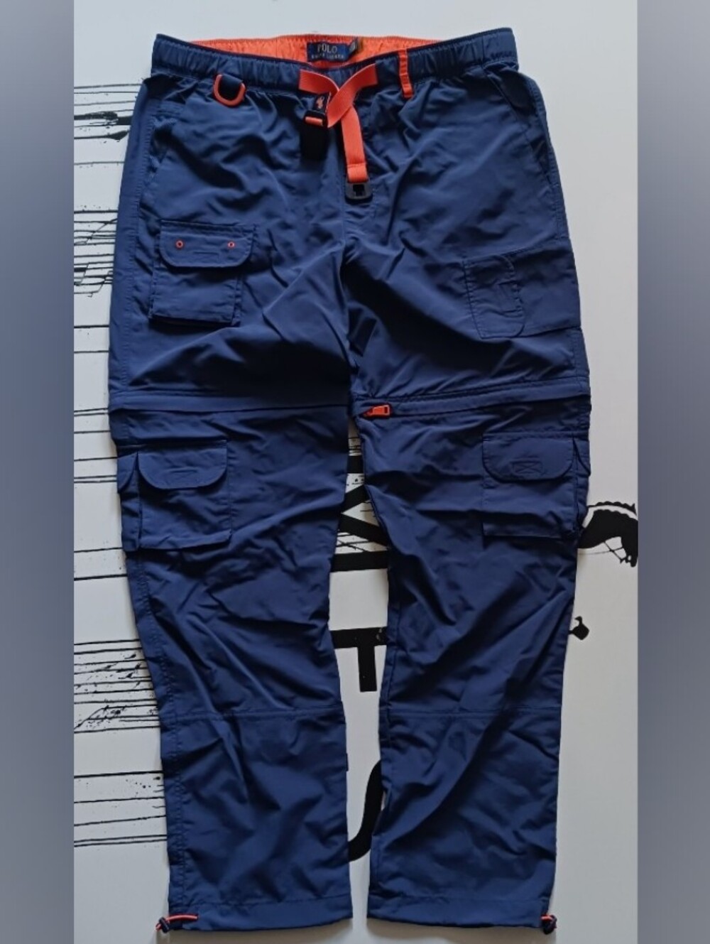 Polo by Ralph Lauren Convertible Navy Cargo Pants with Orange Accents Size L